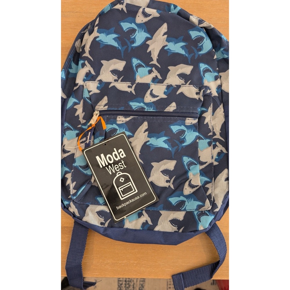 Moda West Shark Print Backpack Kids Navy Blue School Travel Bag NWT
